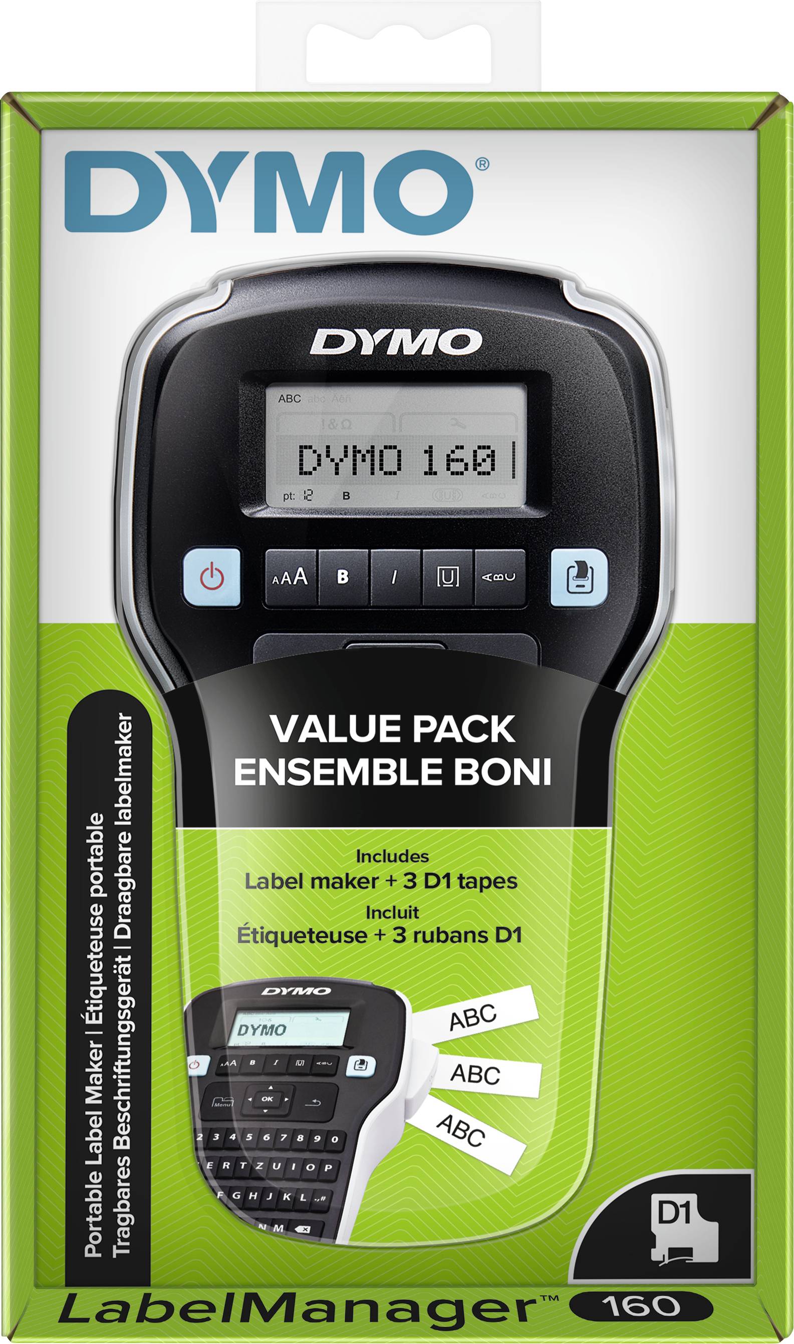 DYMO Labelmanager 160 Vorteilspaket 3xD1 Beschriftungsgerät Geeignet für Schriftband: D1 12 mm, 9 mm, 6 mm