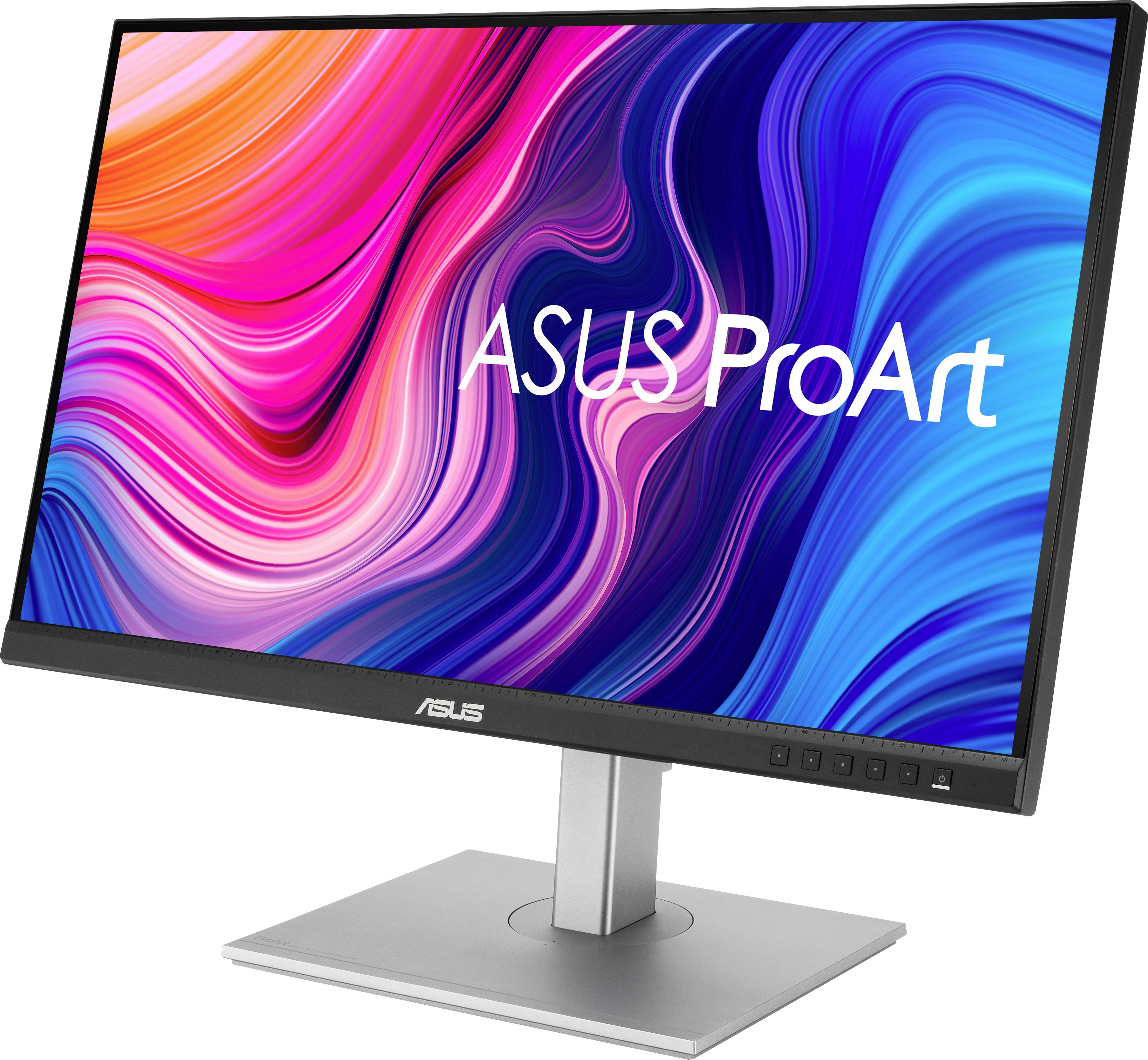 Ein Computerbildschirm der Marke ASUS ProArt mit einem lebhaften, bunten Hintergrund.