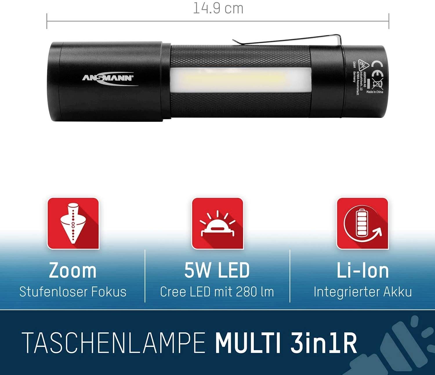 Ansmann 1600-00248 Taschenlampe mit Gürtelclip, mit Handschlaufe 340g
