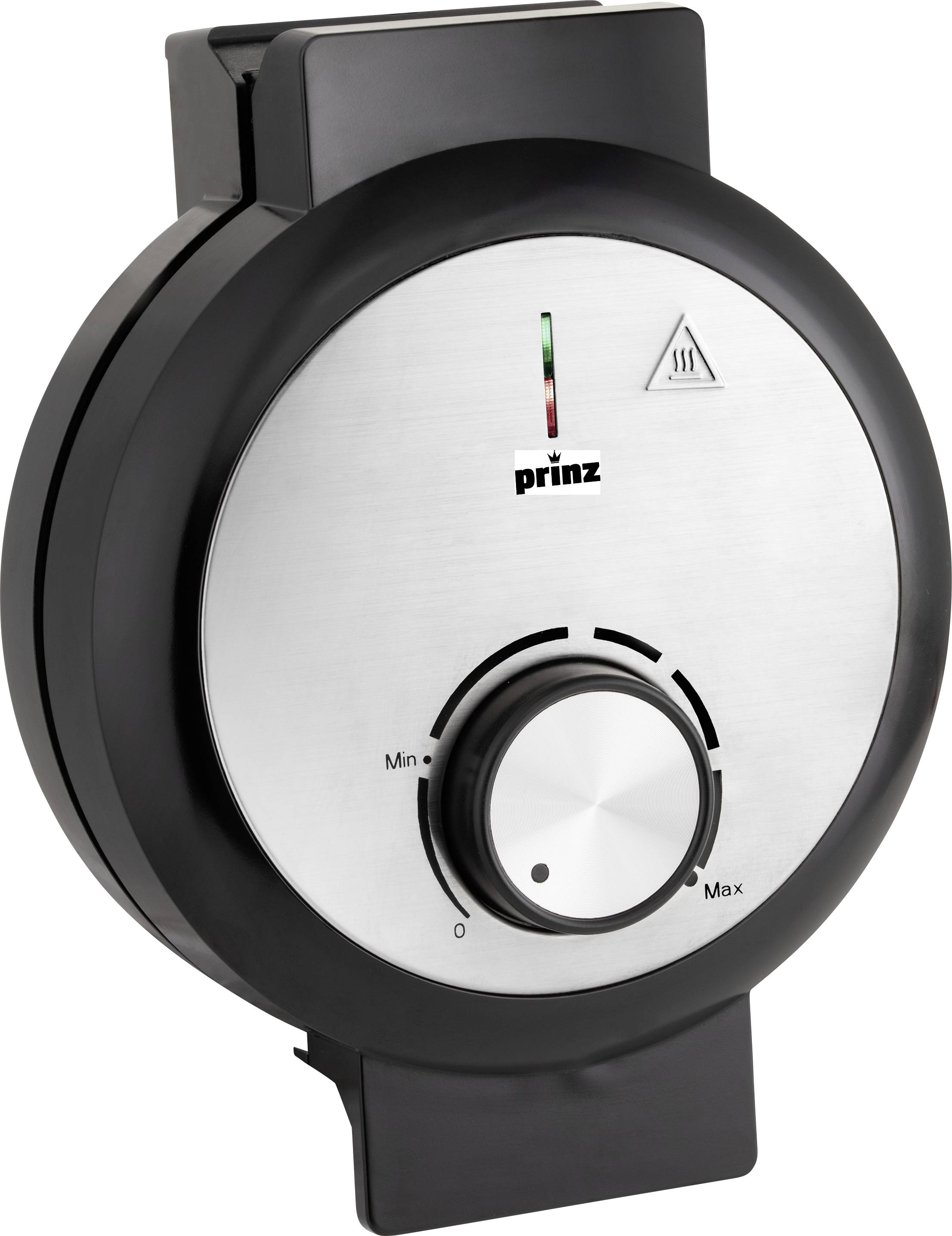 Prinz PZ-WA1 Waffeleisen stufenloser Temperaturregler, Antihaftbeschichtung Schwarz, Silber