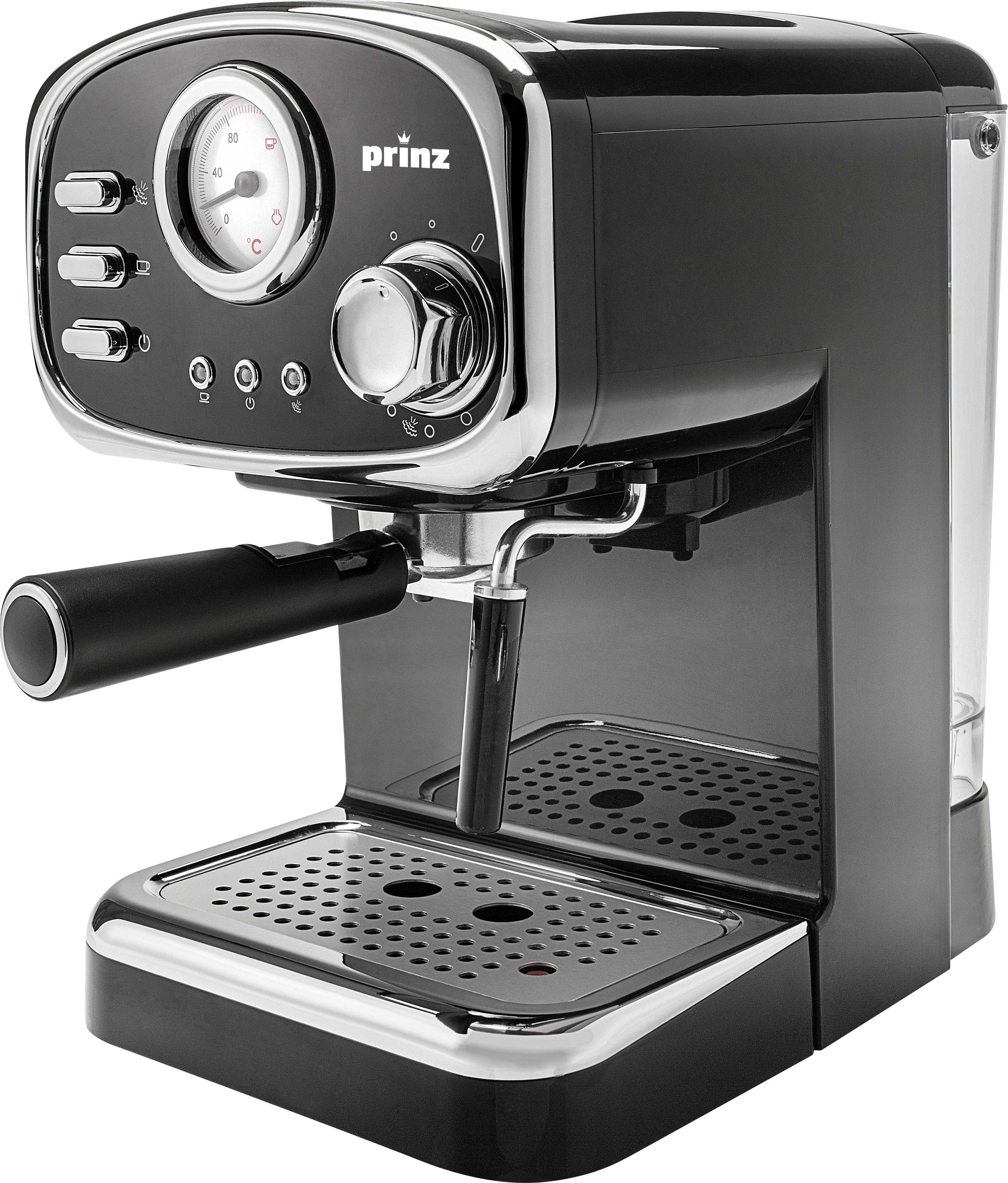 Prinz PZ-EM1 Espressomaschine mit Siebträger Schwarz, Chrom 1100 W