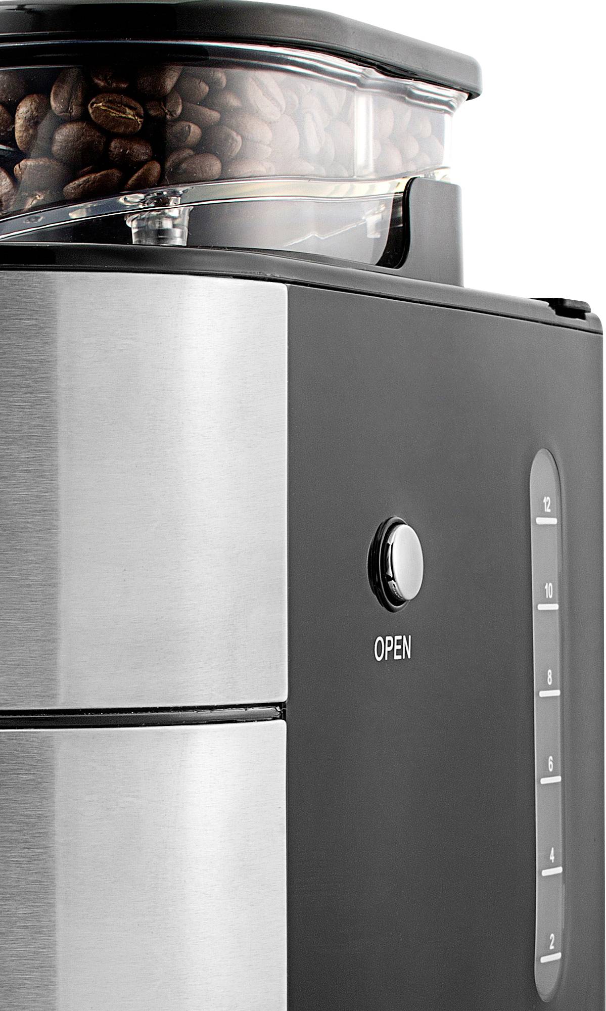 Prinz PZ-KMM1 Kaffeemaschine Edelstahl, Schwarz Fassungsvermögen Tassen=12 mit Mahlwerk, Timerfunktion, Warmhaltefunktion, Display