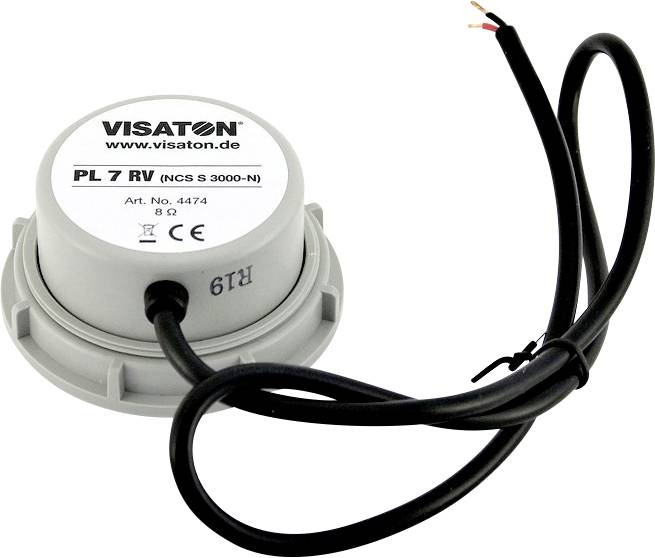 Ein runder Lautsprecher mit dem Logo 'Visaton' und Modell 'PL 7 RV'. Er hat zwei freiliegende Kabel und ist für elektronische Geräte geeignet.