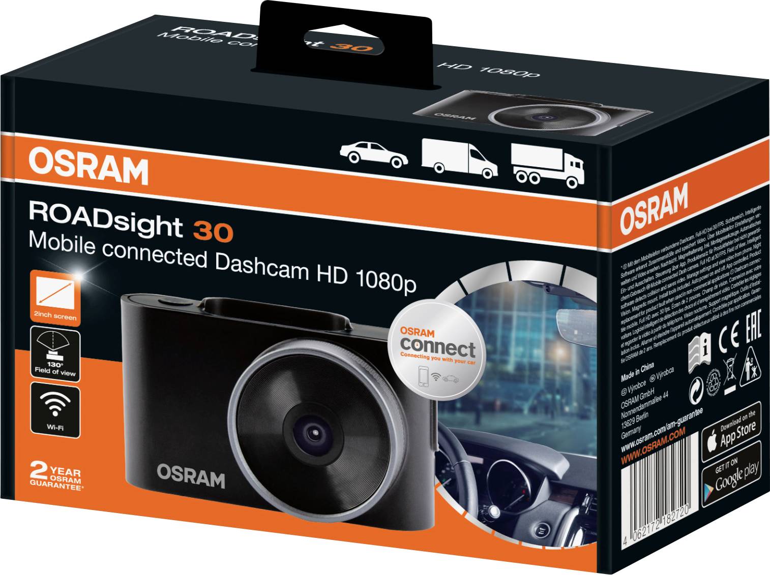 OSRAM ORSDC30 Dashcam Blickwinkel horizontal max.=130 ° 5 V Akku, Display, WLAN
