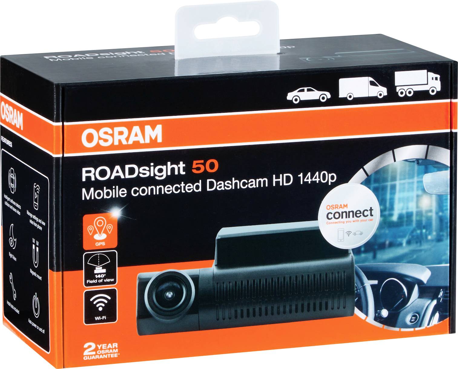 OSRAM ORSDC50 Dashcam mit GPS Blickwinkel horizontal max.=140 ° 5 V Akku, WLAN