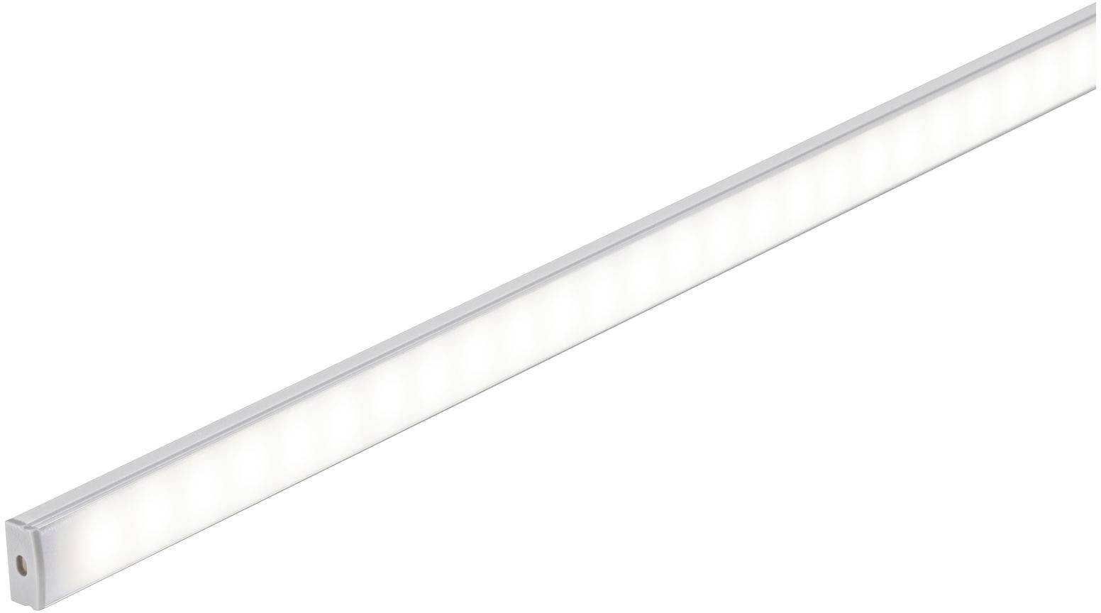 Schmale LED-Leiste mit gleichmäßigem, weißem Licht, länglich und rechteckig in Form, zur Beleuchtung von engen oder spezifischen Bereichen.