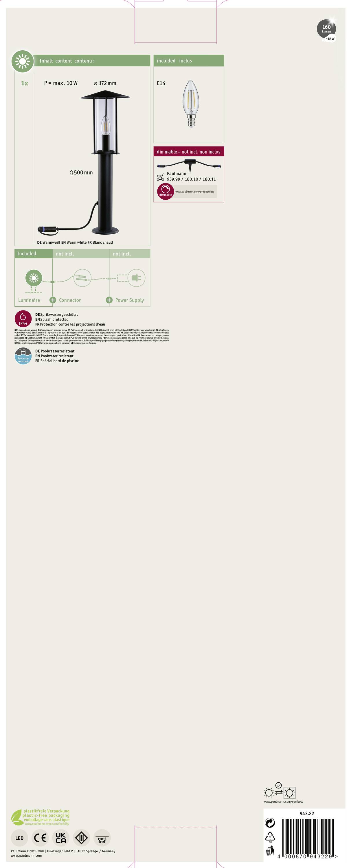 Paulmann Poller Classic 94322 Beleuchtungssystem Plug & Shine 2W Anthrazit