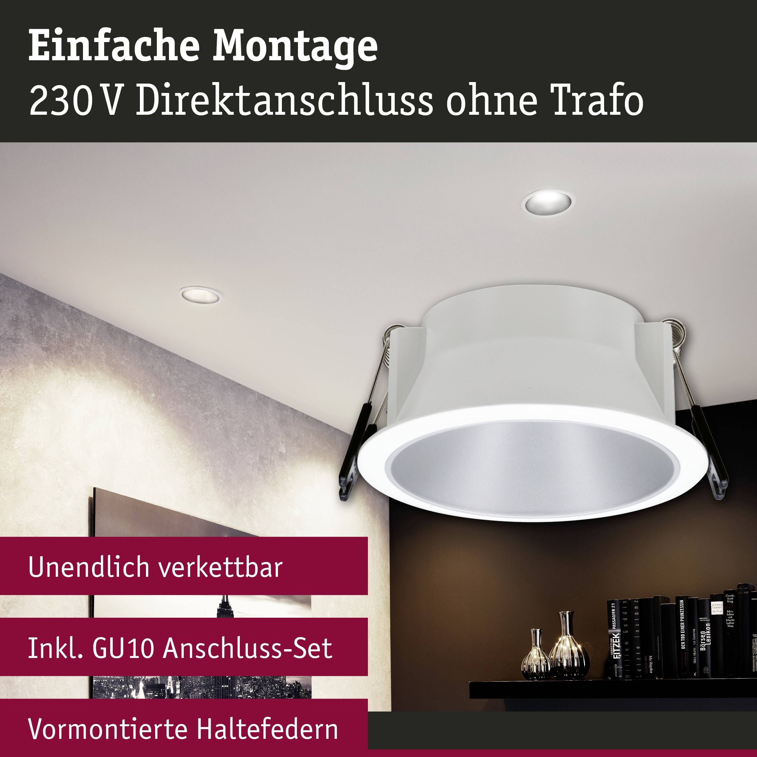 Paulmann 93398 LED-Einbauleuchte LED GU10 10W Weiß (matt), Silber