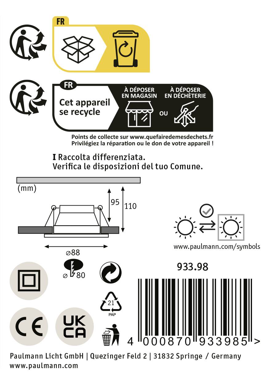Paulmann 93398 LED-Einbauleuchte LED GU10 10W Weiß (matt), Silber