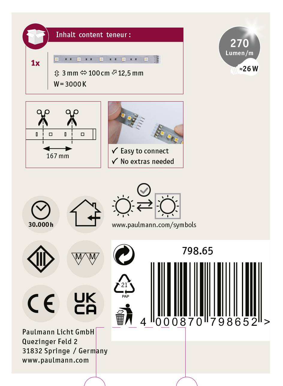 Paulmann 79865 LED-Streifen mit Stecker 1m RGBW 1m
