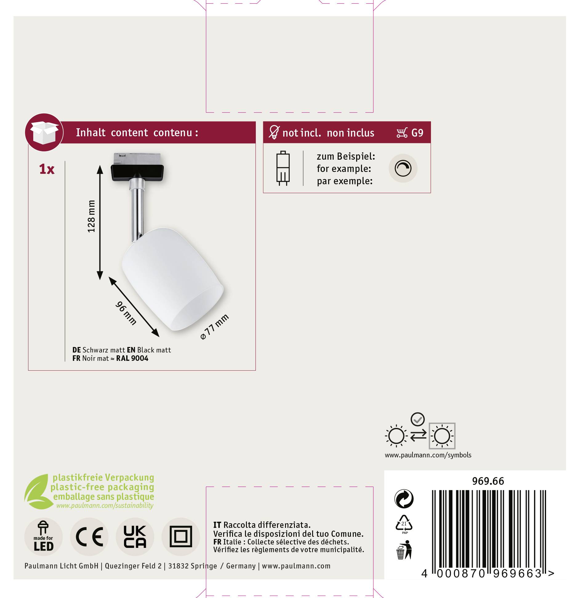 Paulmann Blossom Deckenstrahler URail G9 Schwarz (matt), Satin