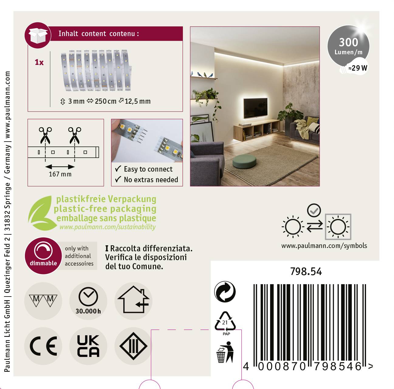 Paulmann 79854 LED-Streifen mit Stecker 2.5m Warmweiß 2.5m