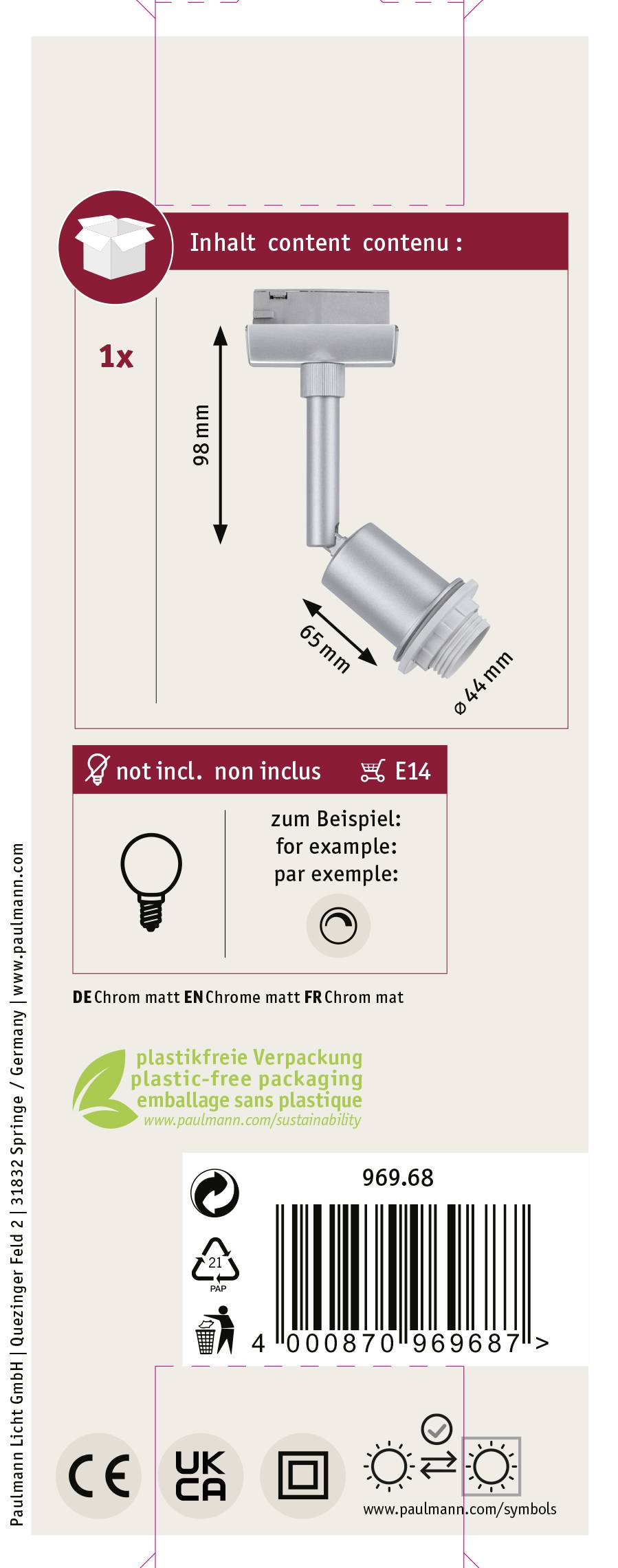 Paulmann Deco Spot Dekoleuchte URail E14 Chrom (matt)