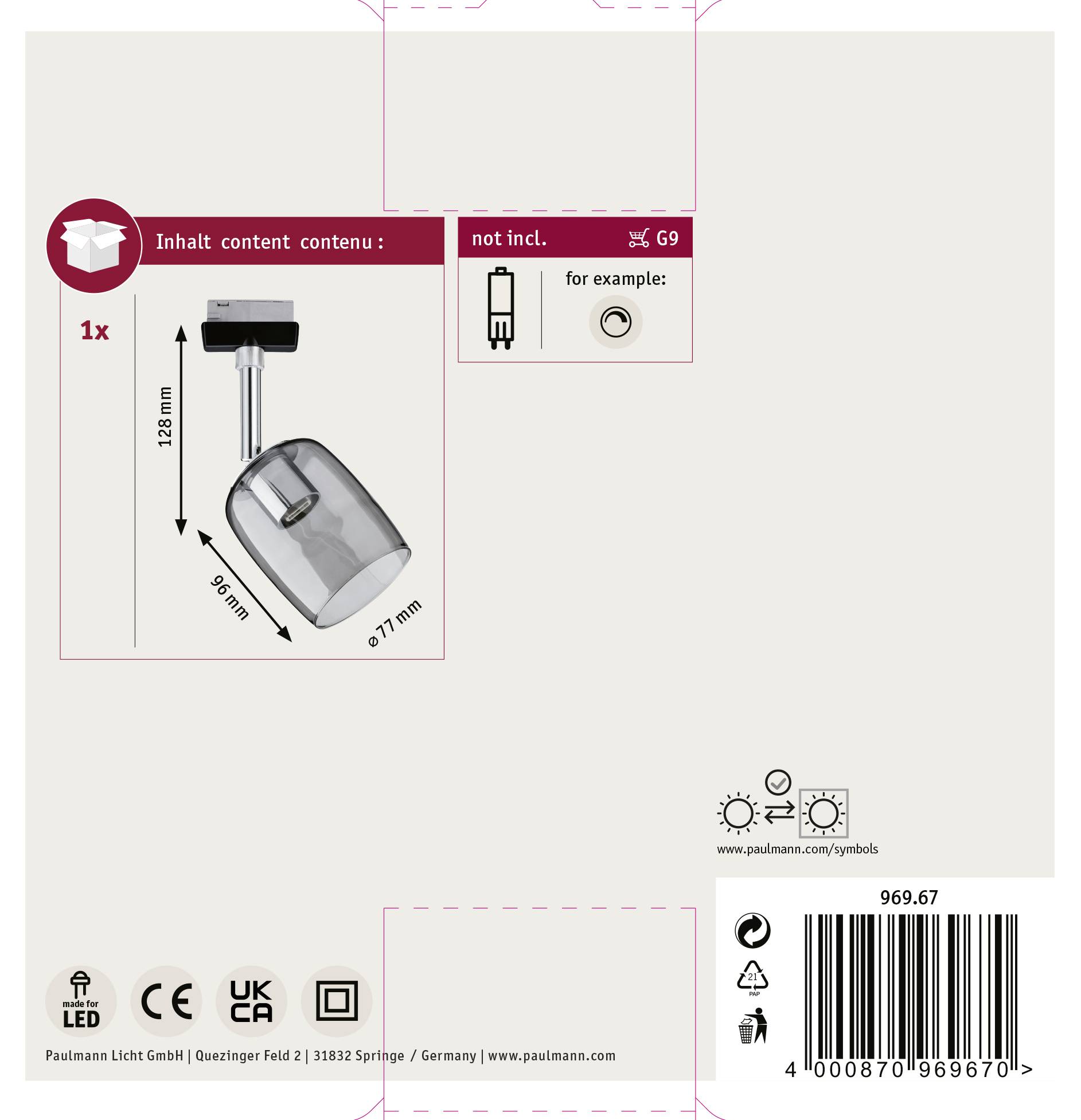 Paulmann Blossom Deckenstrahler URail G9 Schwarz (matt), Rauchglas