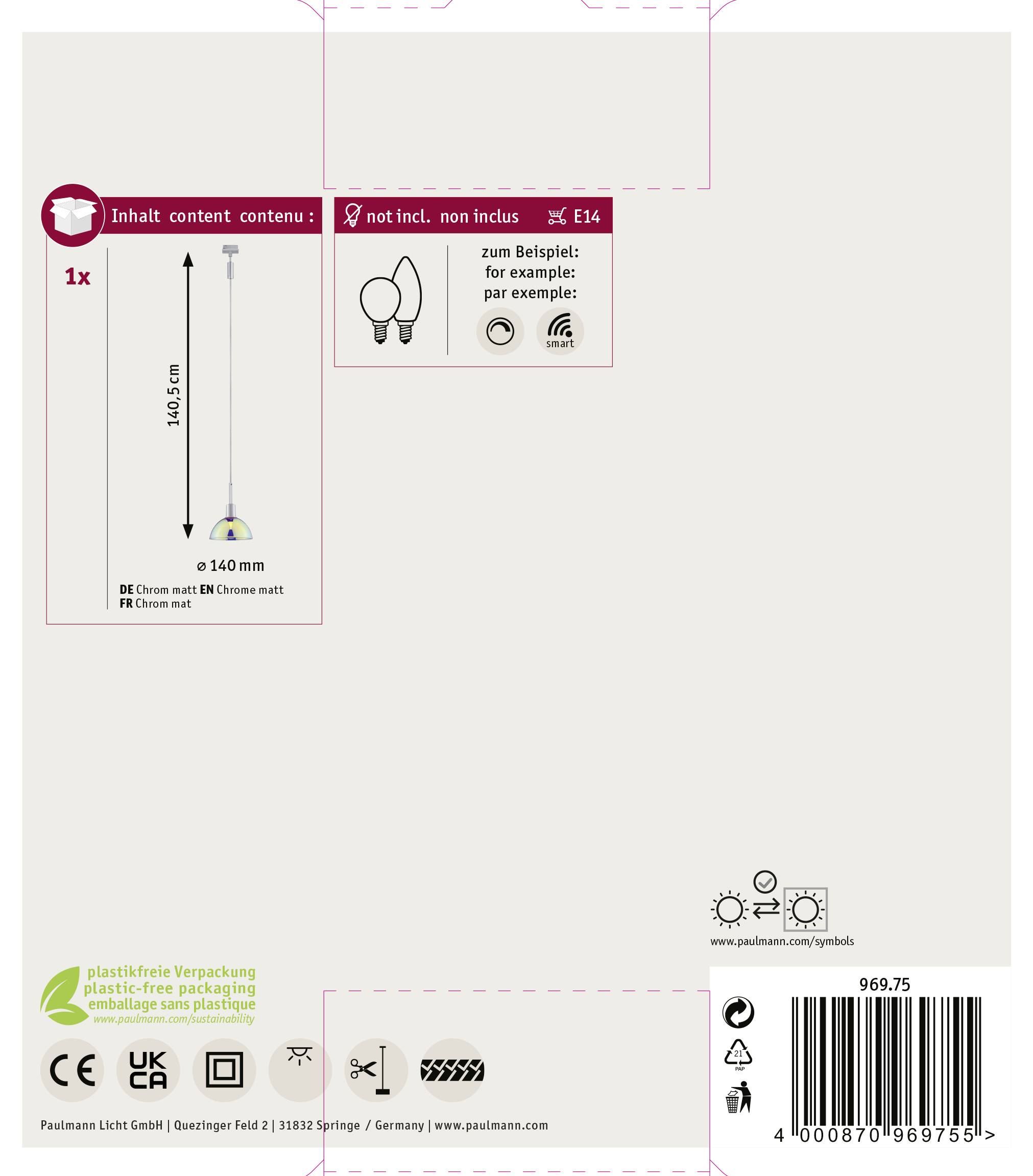 Paulmann Sarrasani Pendelleuchte URail E14 Chrom (matt), Dichroic