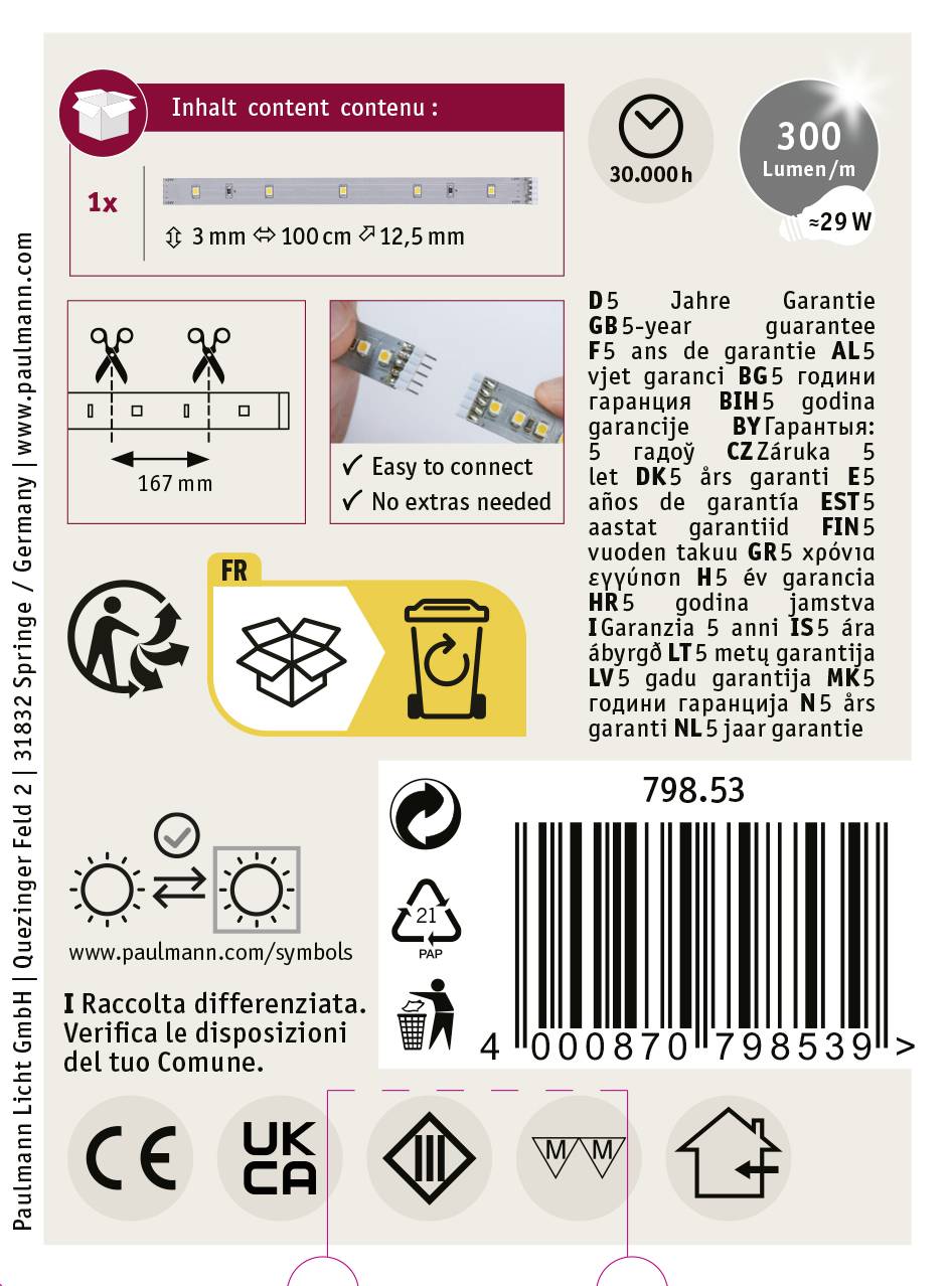 Paulmann 79853 LED-Streifen mit Stecker 1m Warmweiß 1m