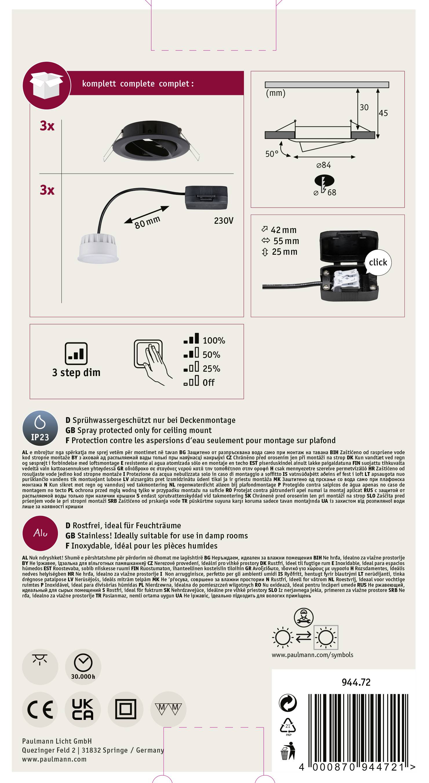 Paulmann 94472 LED-Einbauleuchte LED 18W Schwarz (matt)