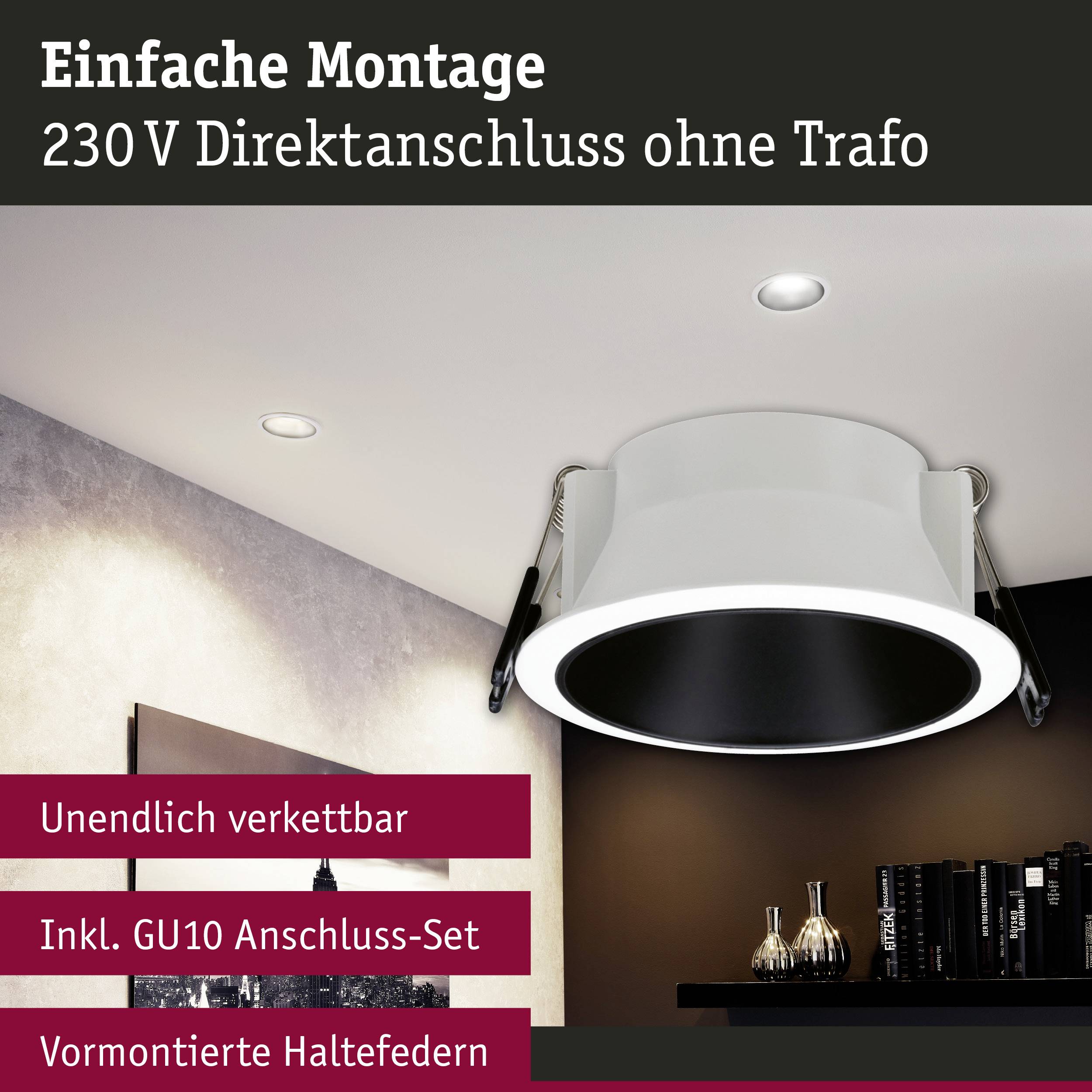 Paulmann 93394 LED-Einbauleuchte GU10 Weiß, Schwarz (matt)