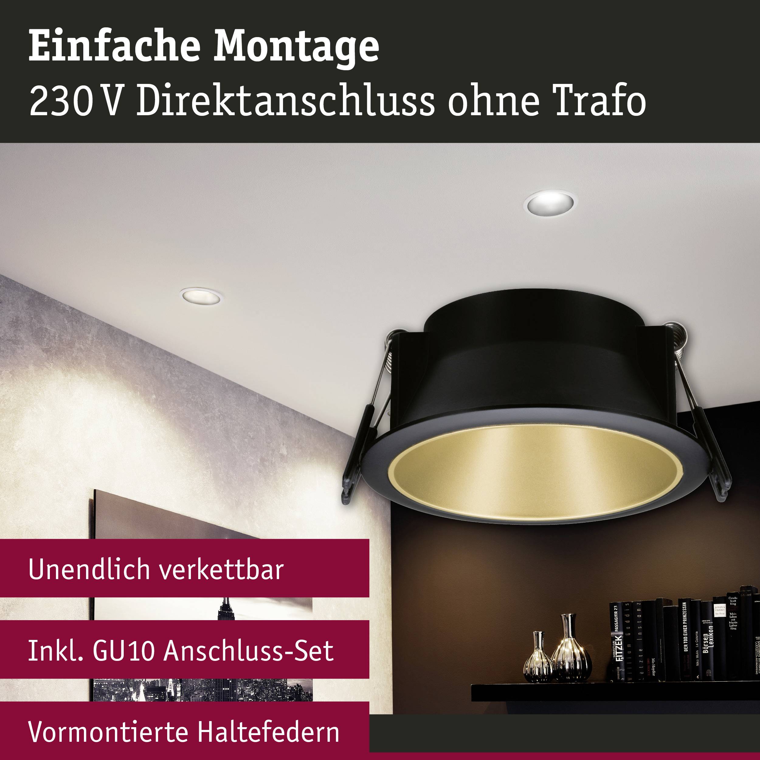 Paulmann 93395 LED-Einbauleuchte GU10 Schwarz (matt), Gold