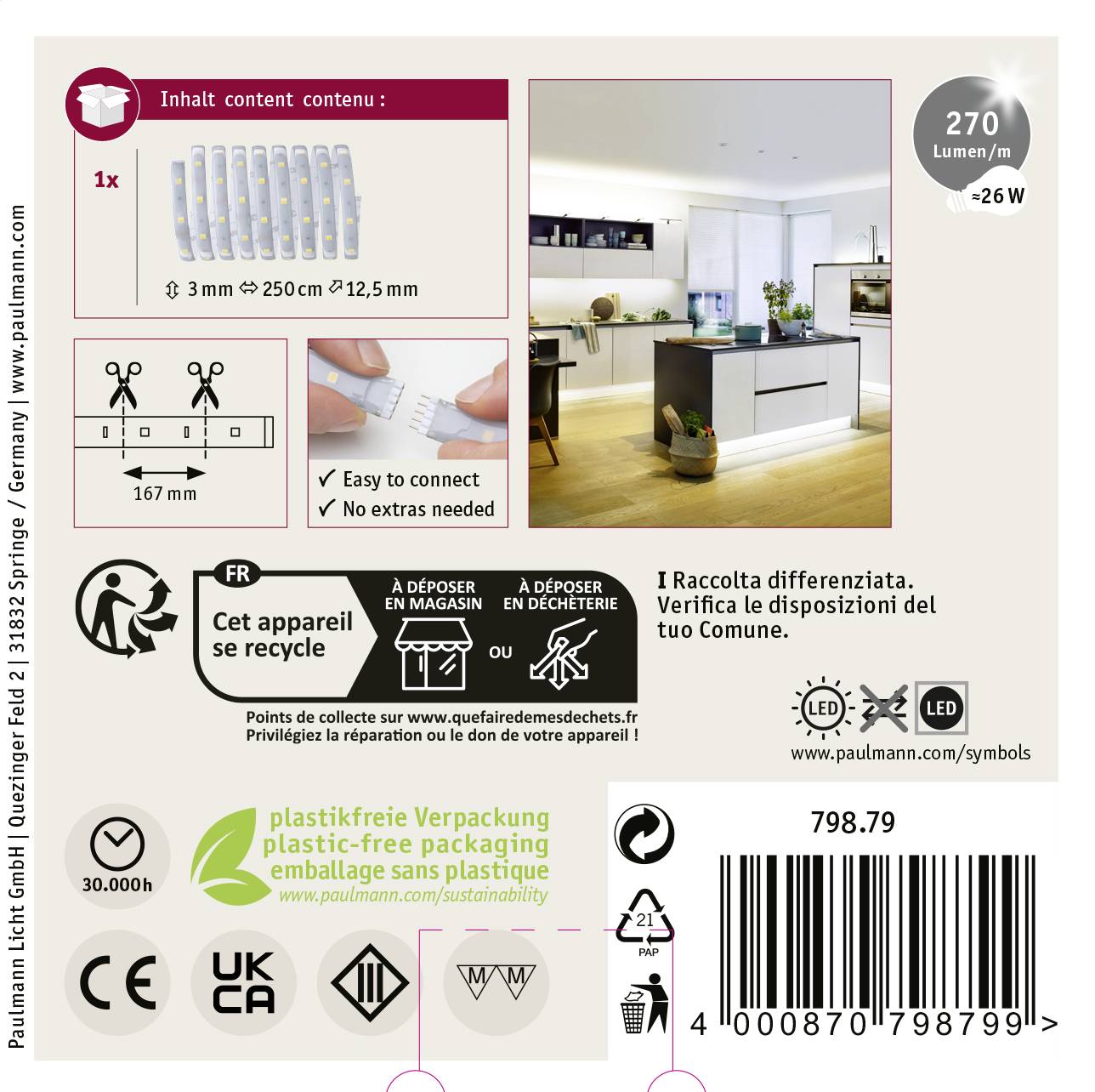 Paulmann 79879 LED-Streifen mit Stecker 24V 2.5m Warmweiß 2.5m