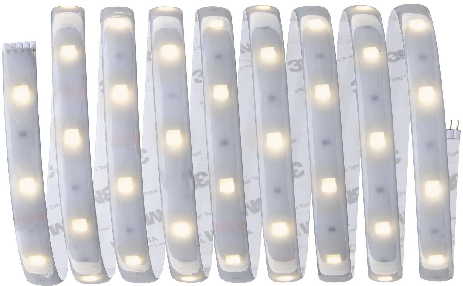 LED-Lichtstreifen, aufgerollt, leuchtet in hellem Weiß. Geeignet für dekorative und funktionale Beleuchtung, vielseitig einsetzbar.