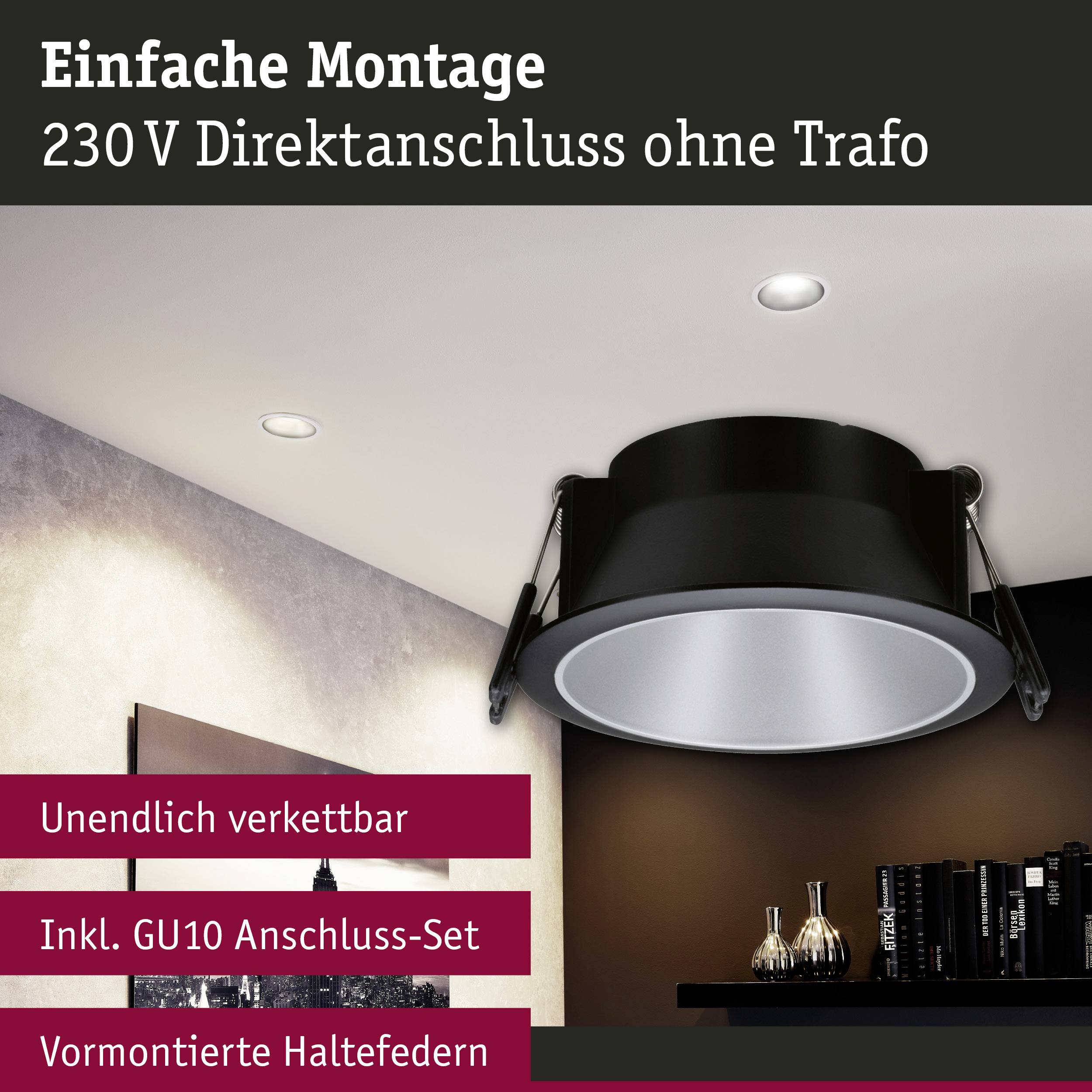 Paulmann 93397 LED-Einbauleuchte GU10 Schwarz (matt), Silber