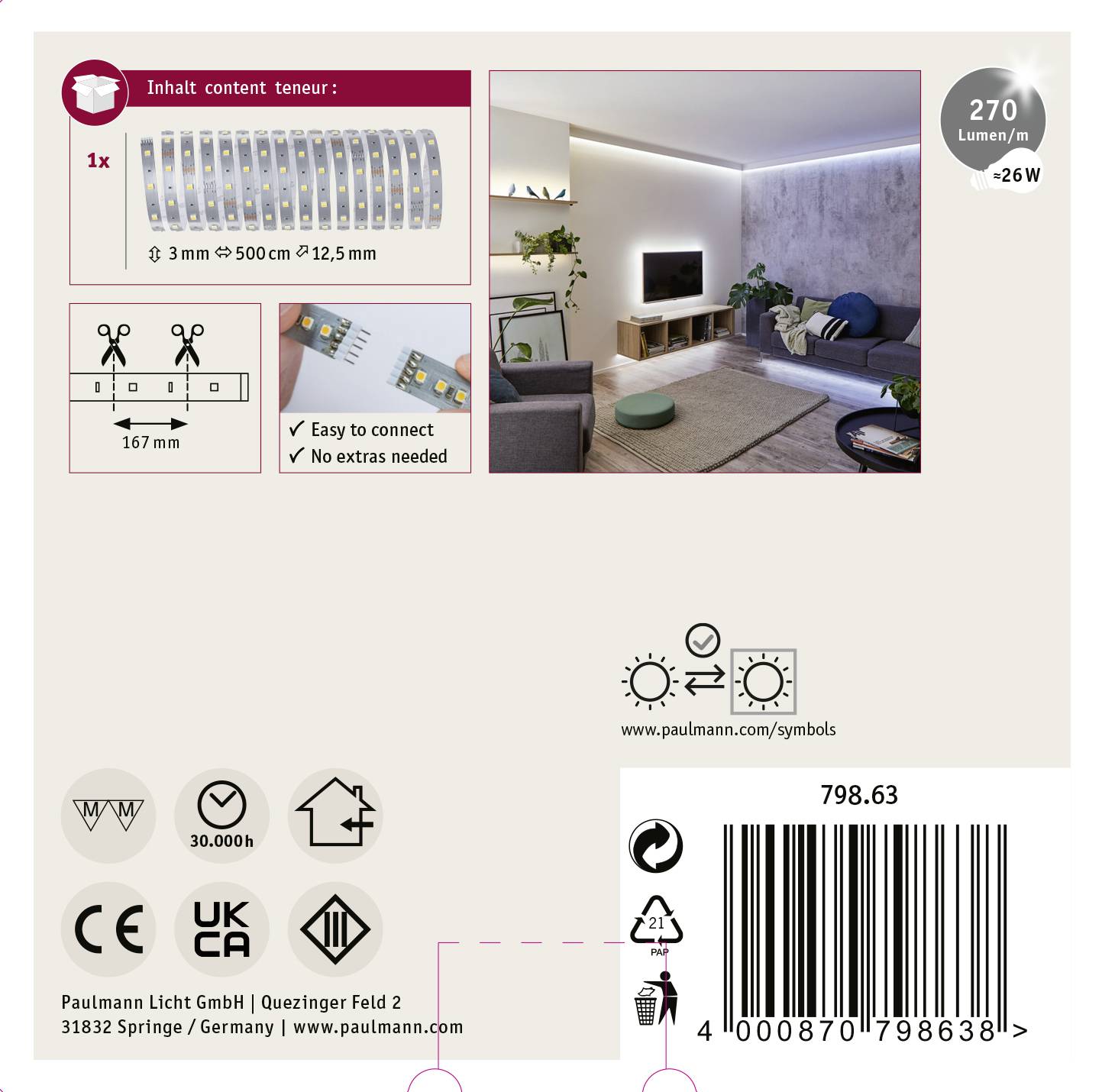 Paulmann 79863 LED-Streifen mit Stecker 24V 5m Warmweiß 5m