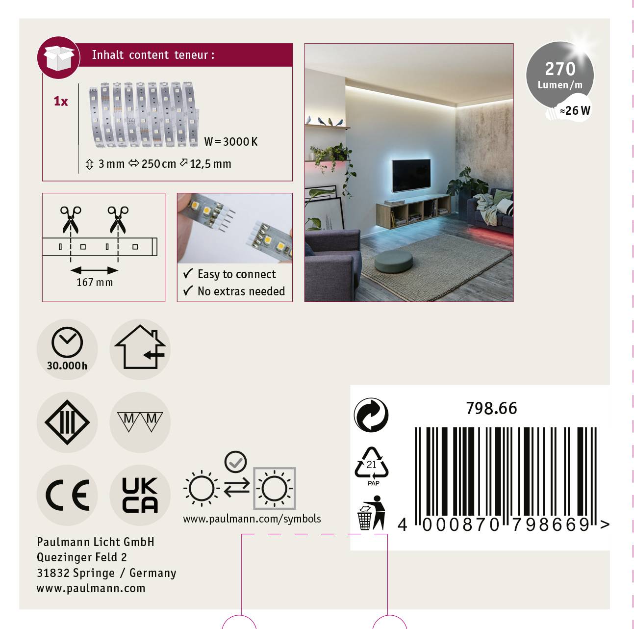 Paulmann 79866 LED-Streifen mit Stecker 24V 2.5m RGBW 2.5m