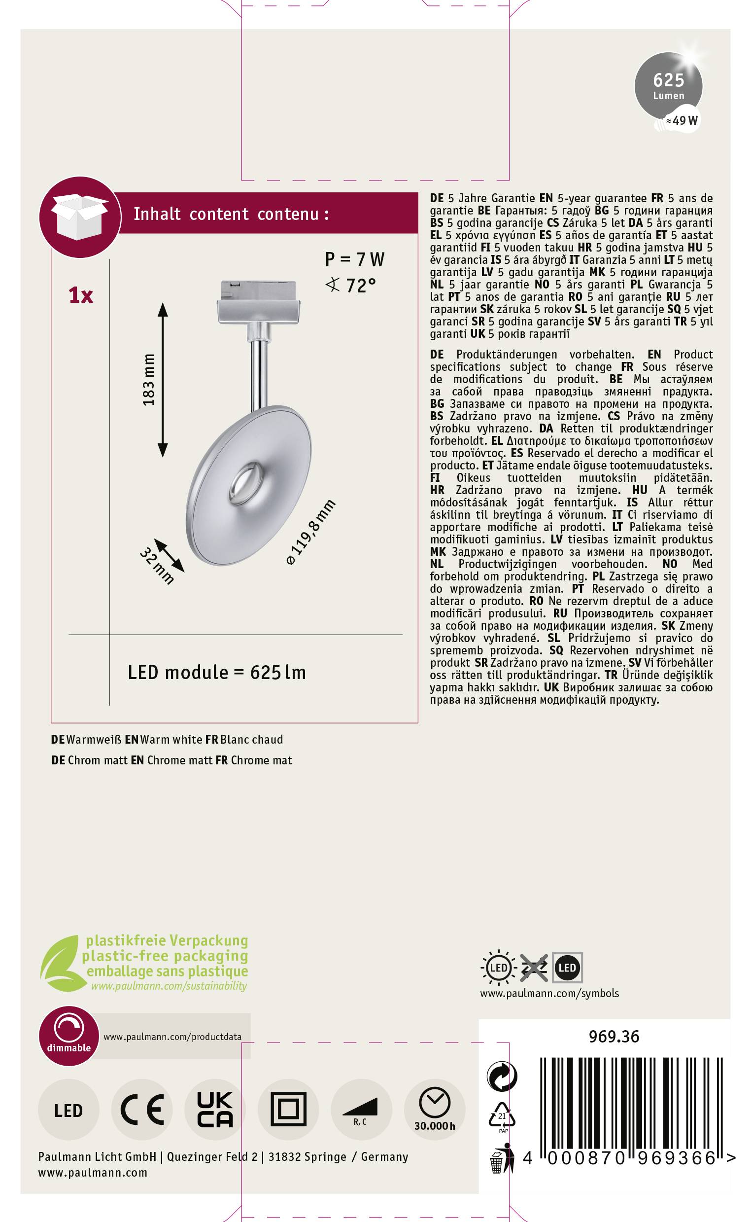Paulmann Spot Sphere Deckenleuchte URail LED Chrom (matt), Chrom