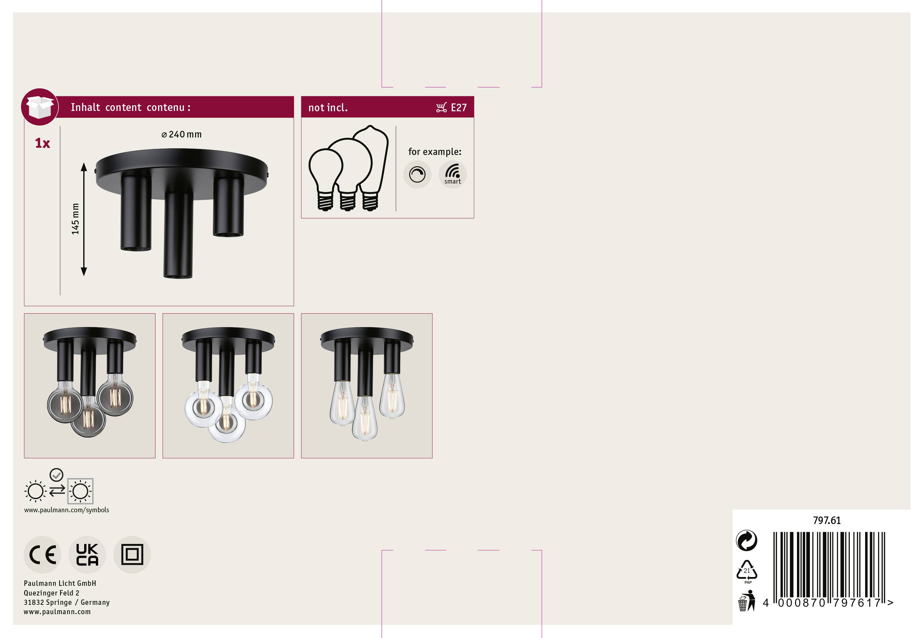 Paulmann 79761 Deckenleuchte E27 Schwarz