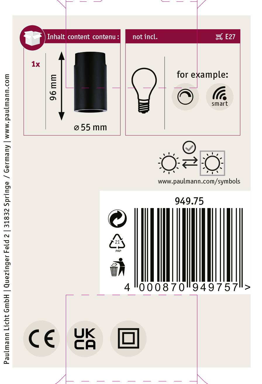 Paulmann Socket Deckenleuchte URail E27 Schwarz