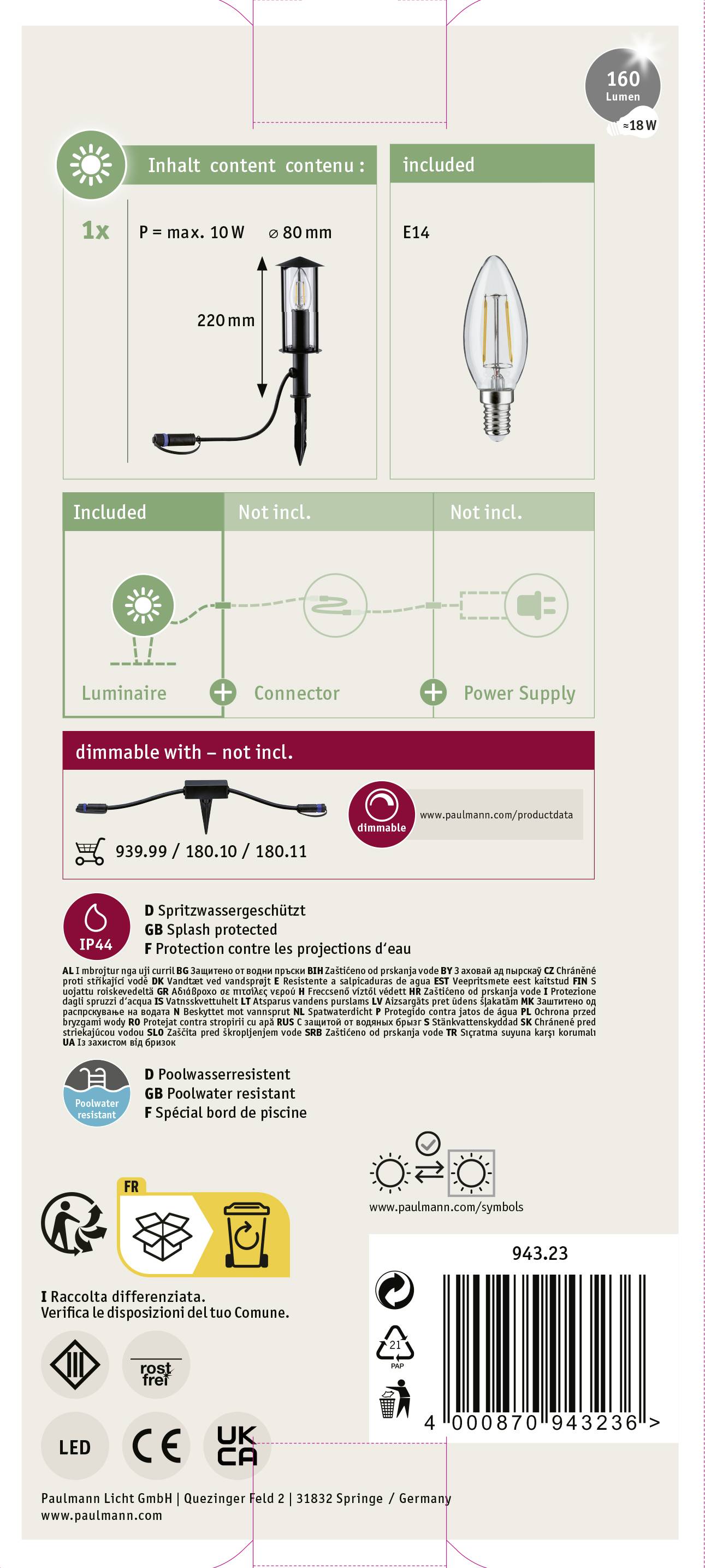 Paulmann Minipoller Classic 94323 Beleuchtungssystem Plug & Shine LED 2W Anthrazit