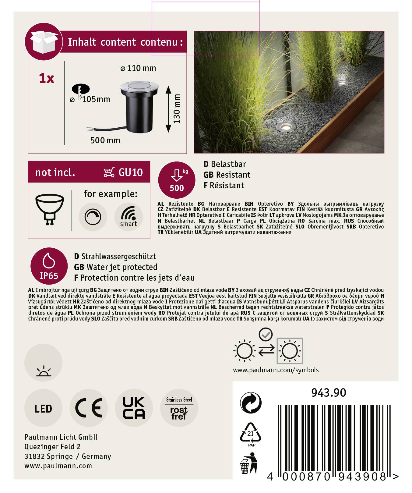 Paulmann 94390 Bodeneinbauleuchte GU10 Edelstahl