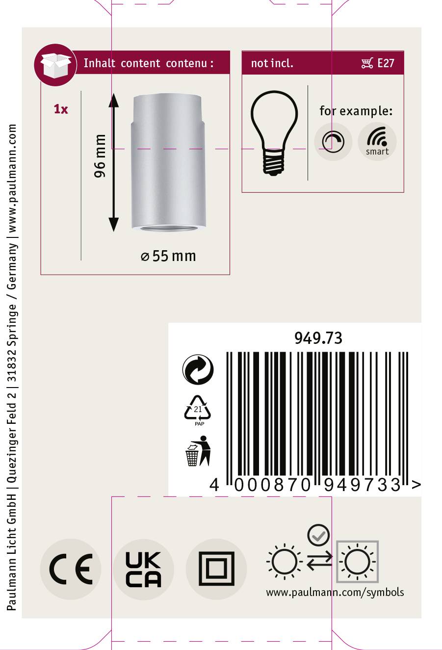 Paulmann Socket Deckenleuchte URail E27 Chrom (matt)