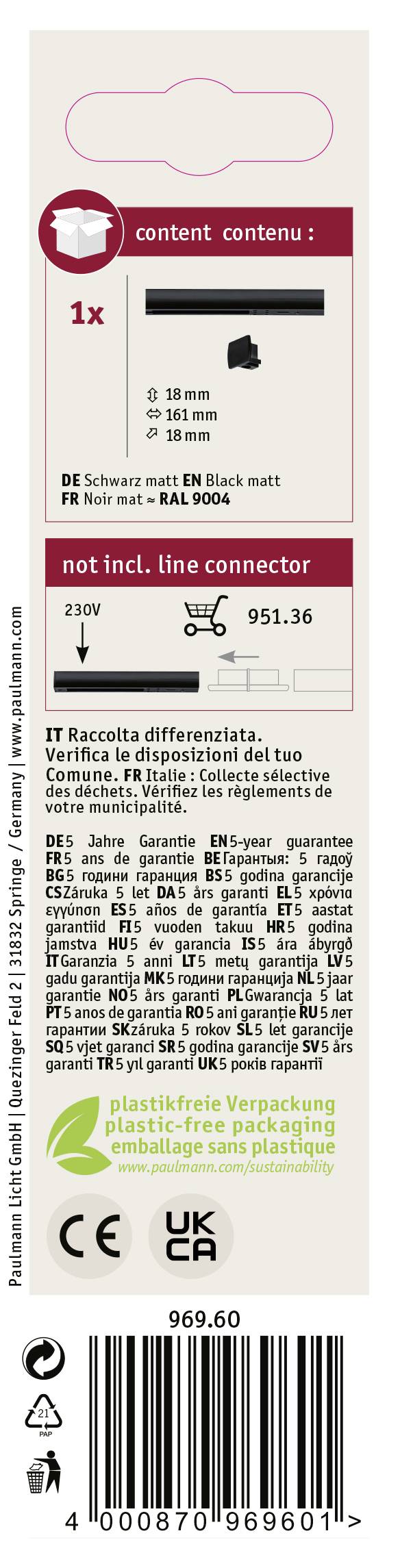 Paulmann End-Einspeisung 96960 Hochvolt-Schienensystem-Komponente Schwarz