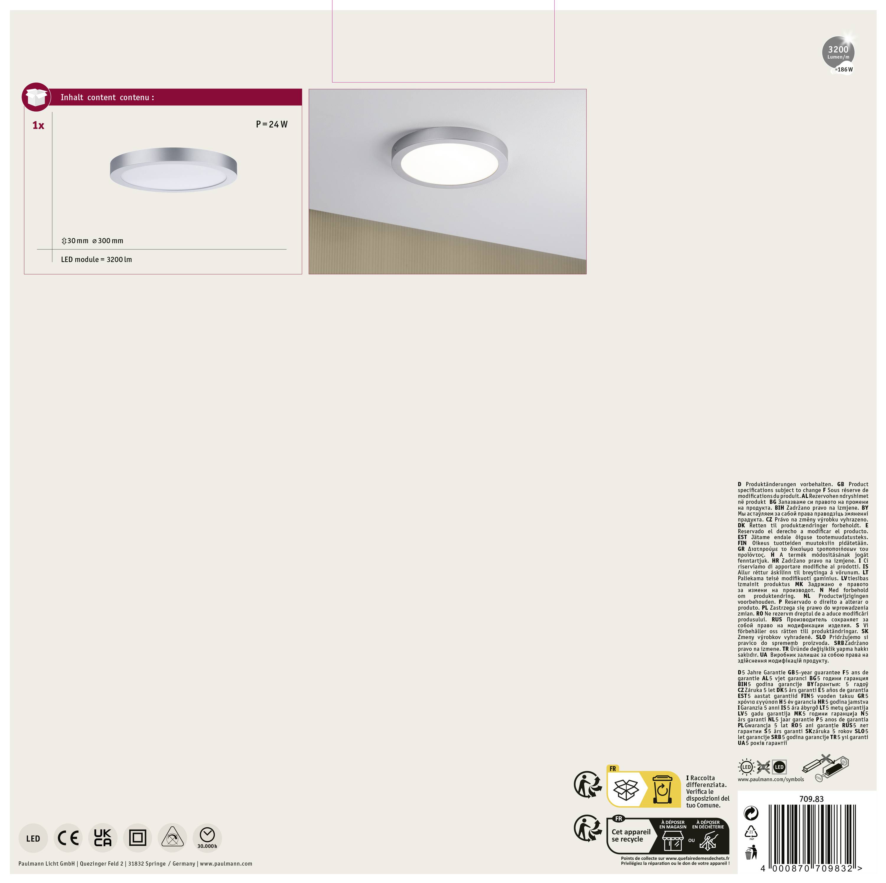 Paulmann Abia 70983 LED-Panel 22W Warmweiß Chrom (matt)