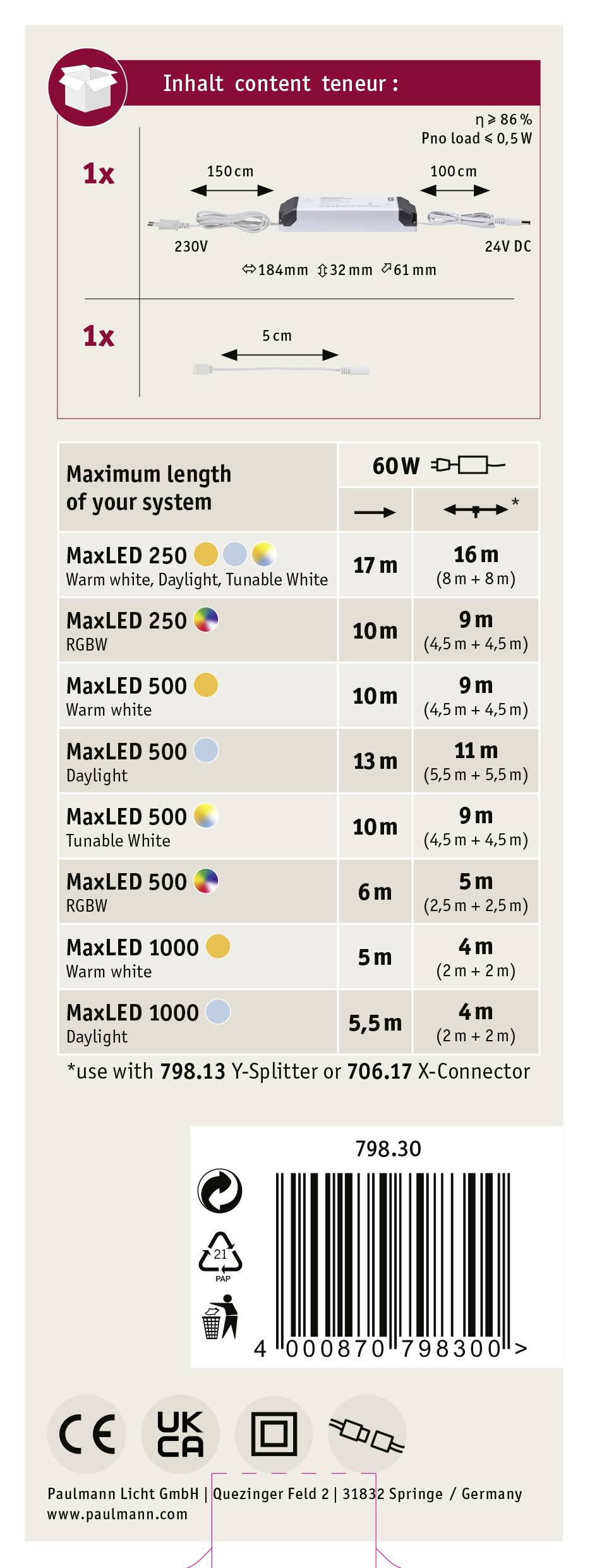 Paulmann 79830 FN MaxLED Power Supply LED-Konstantstromquelle 230V (B x H x T) 61 x 32 x 184mm 1St.