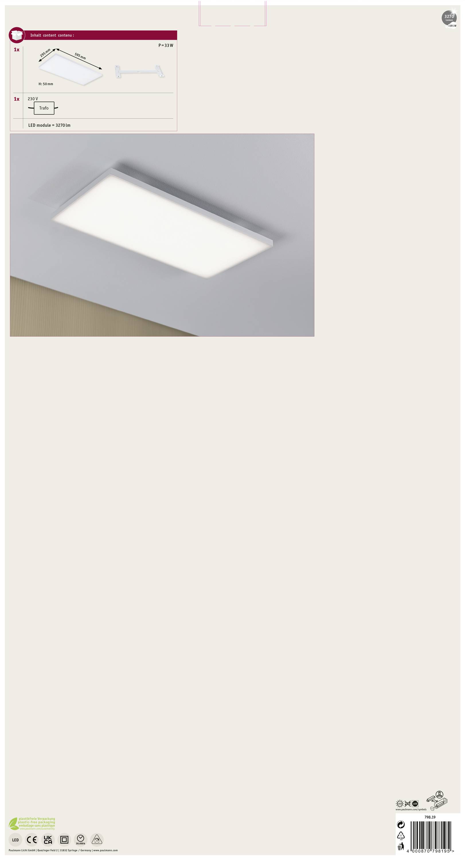 Paulmann Velora 79819 LED-Panel 29W Warmweiß Weiß (matt)