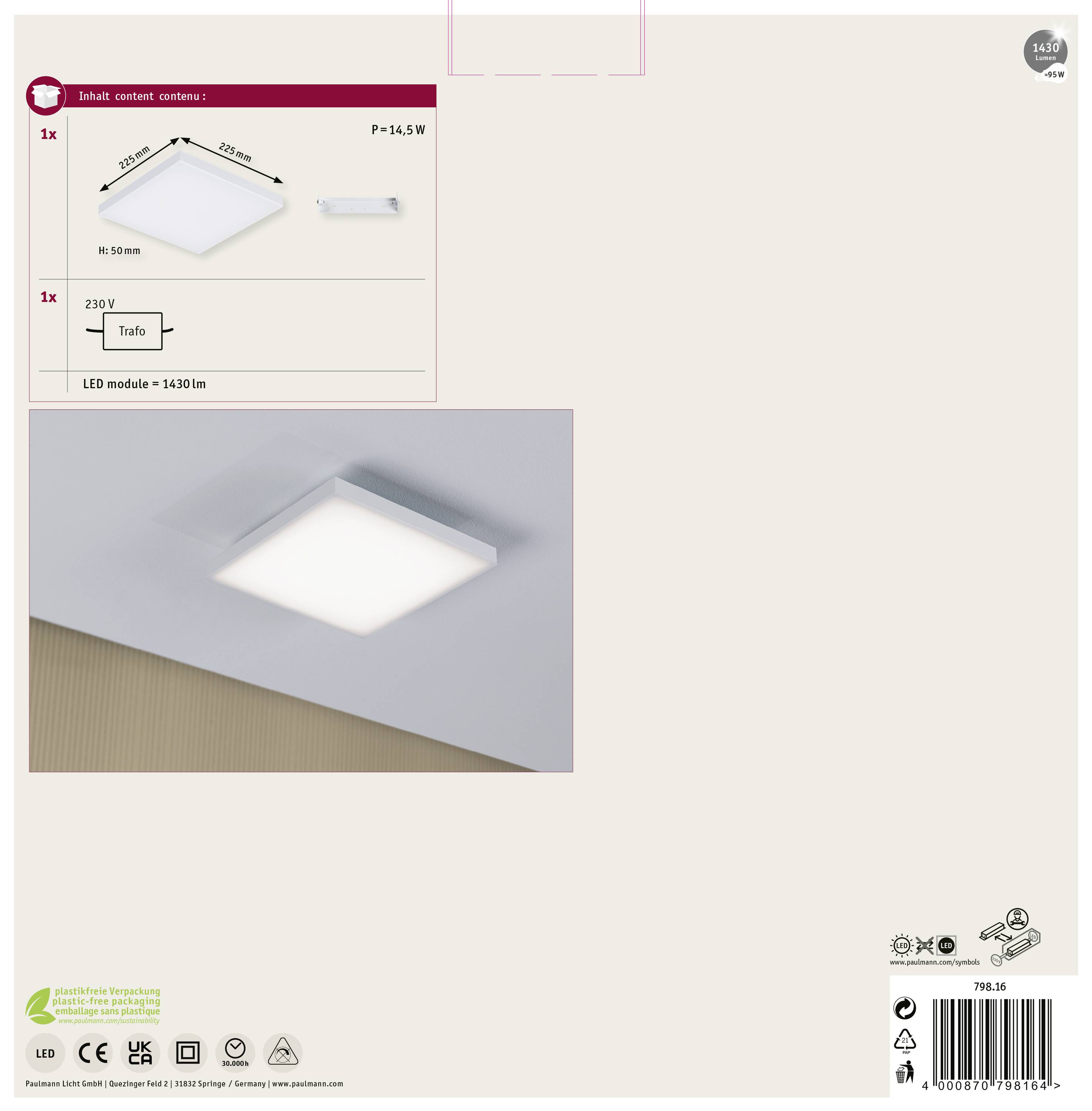 Paulmann Velora 79816 LED-Panel 13W Warmweiß Weiß (matt)