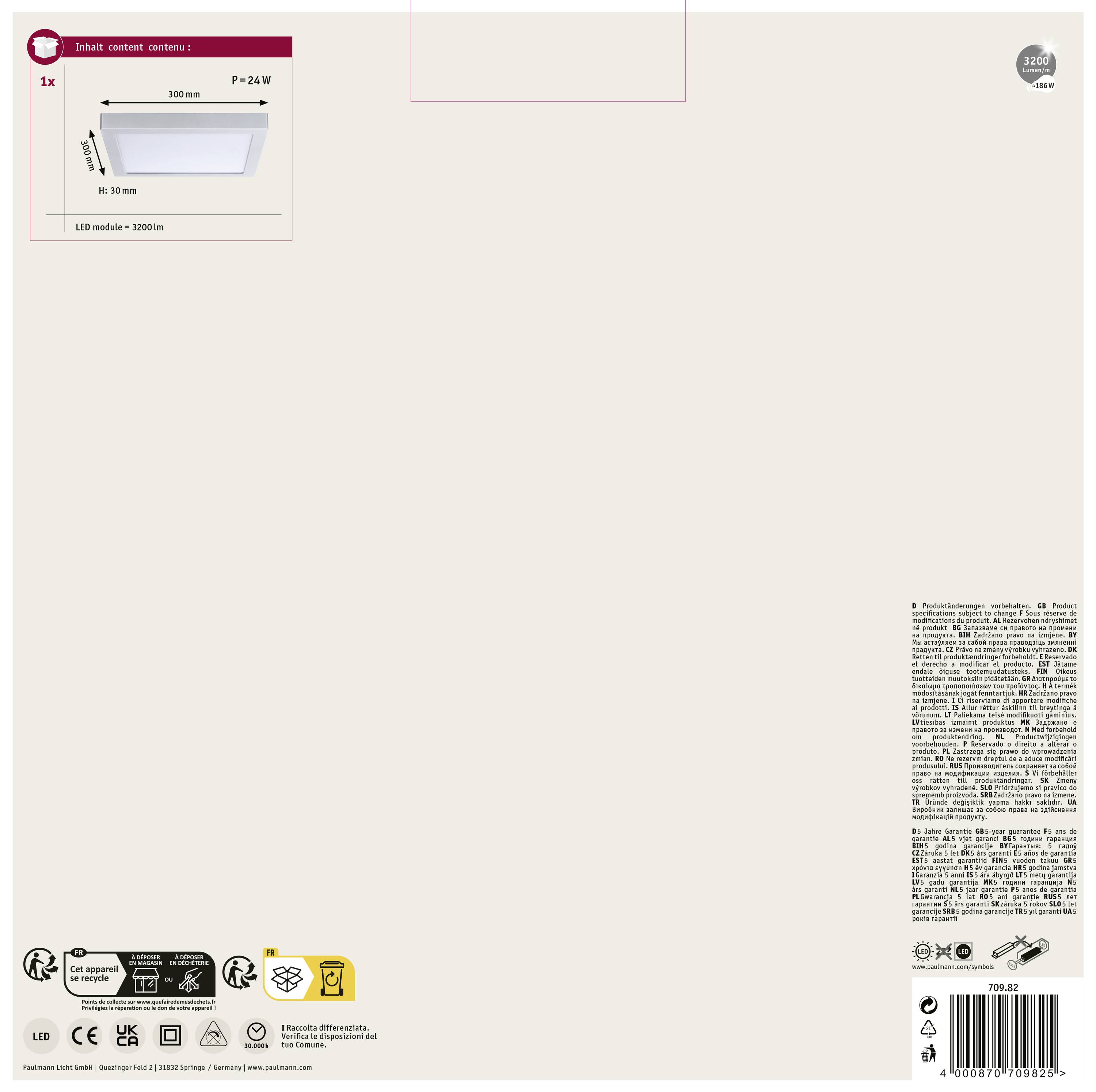 Paulmann Abia 70982 LED-Panel 22W Warmweiß Chrom (matt)