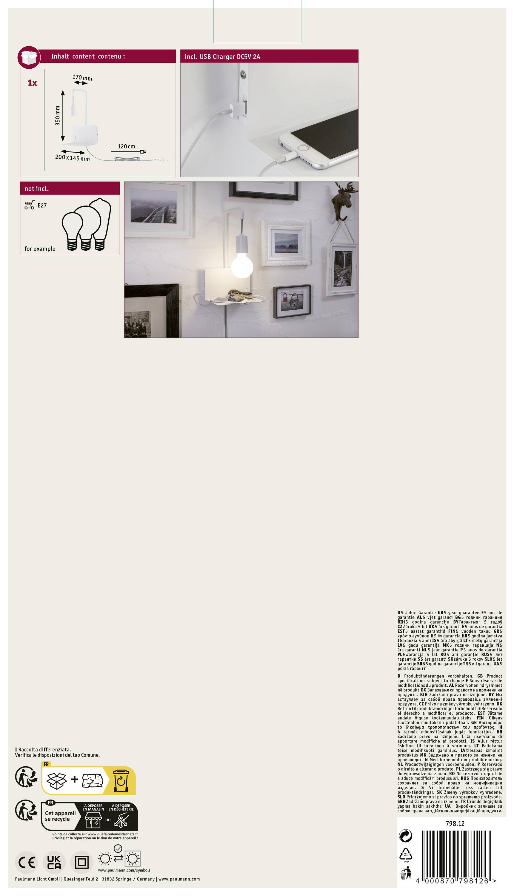 Paulmann Calvani 79812 Wandleuchte E27 LED Weiß