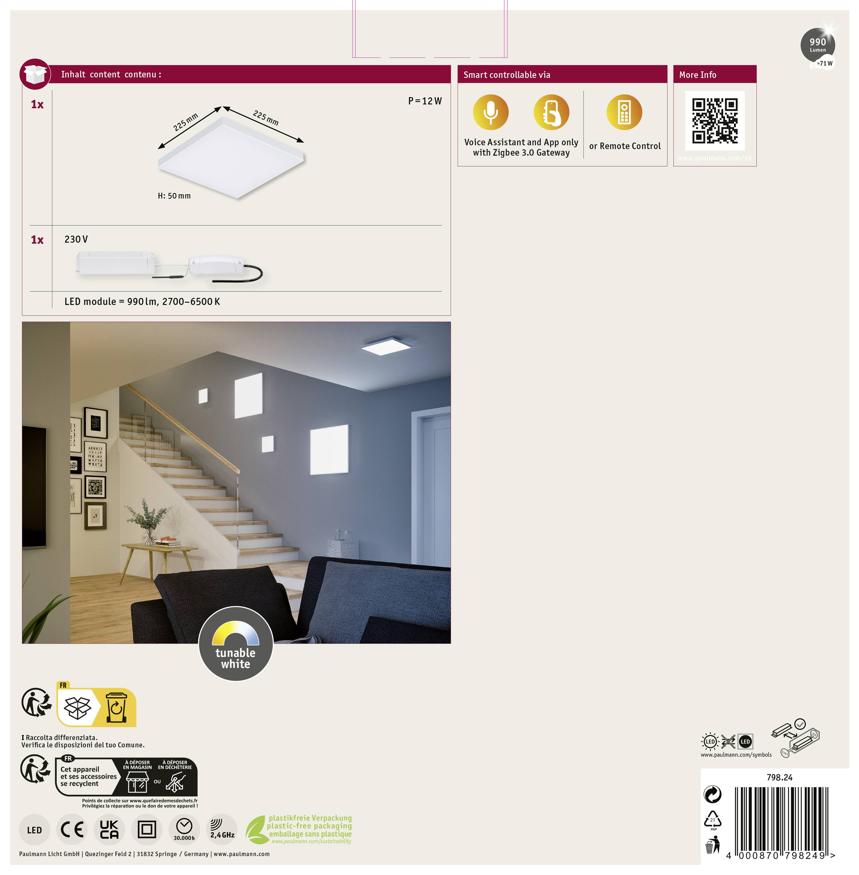Paulmann Velora 79824 LED-Panel 16W Warmweiß Weiß (matt)