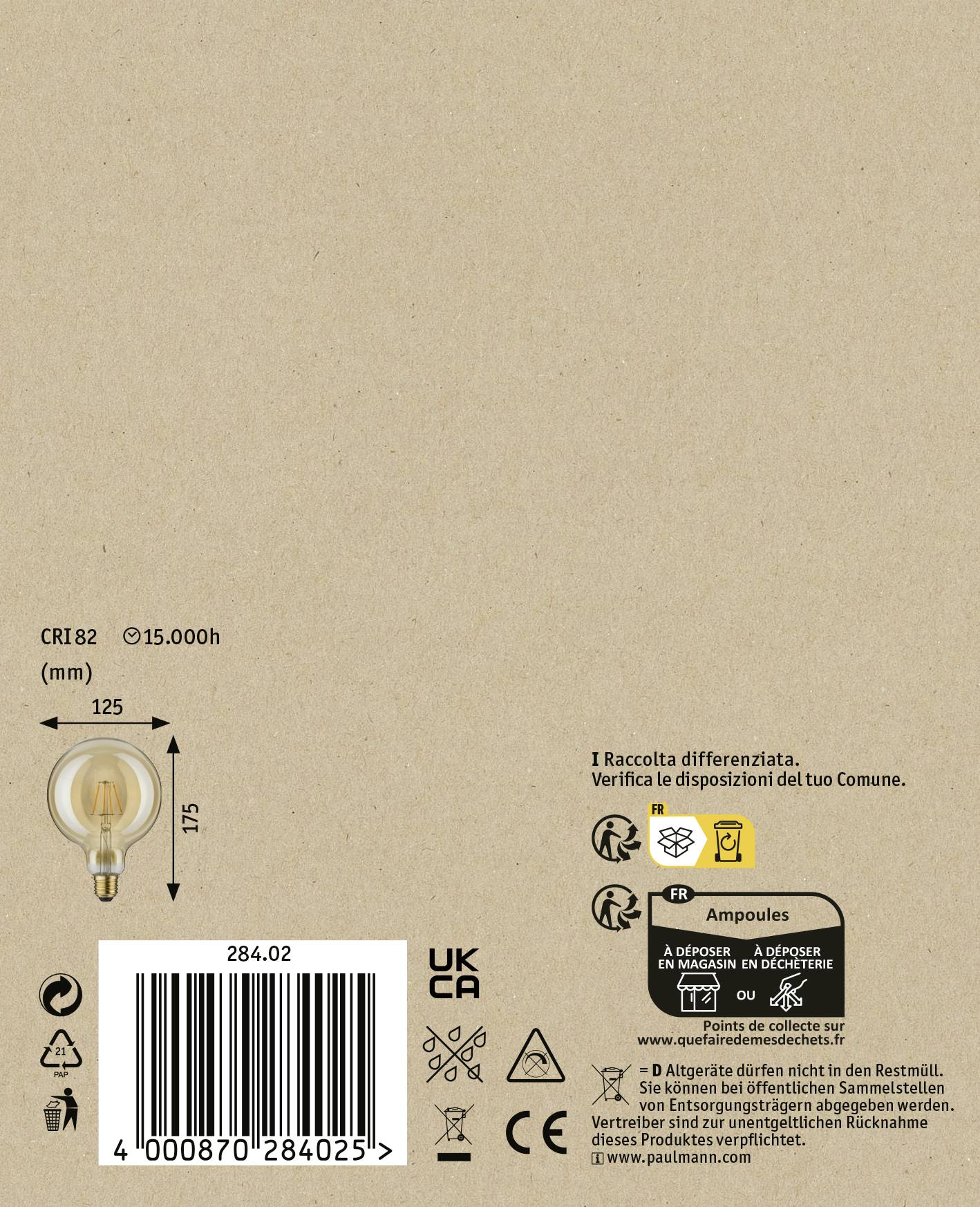 Paulmann 28402 LED E27 Globeform 4W = 25W Gold (Ø x H) 125mm x 175mm 1St.