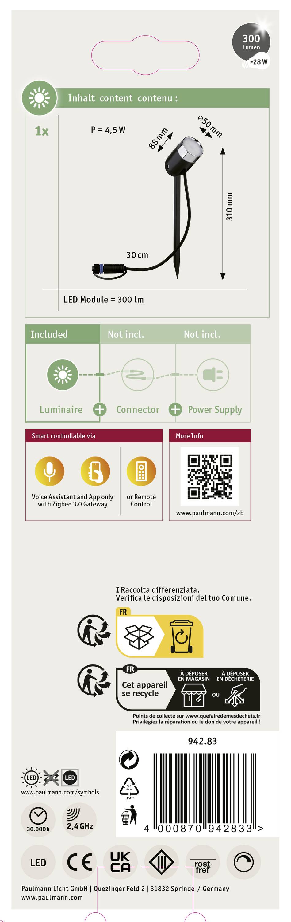 Paulmann colour Spot Pike 94283 Beleuchtungssystem Plug & Shine ZigBee LED 4.5W Warmweiß Anthrazit