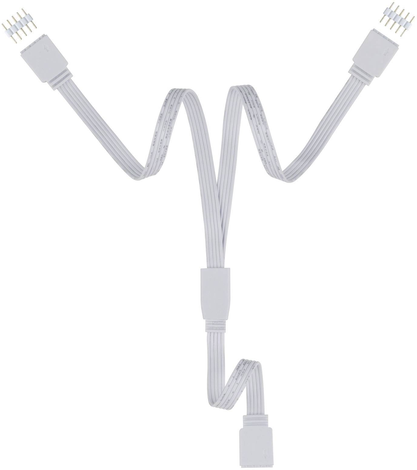 Ein weißes Kabel mit drei Anschlüssen, die sich von einem zentralen Punkt in verschiedene Richtungen erstrecken.