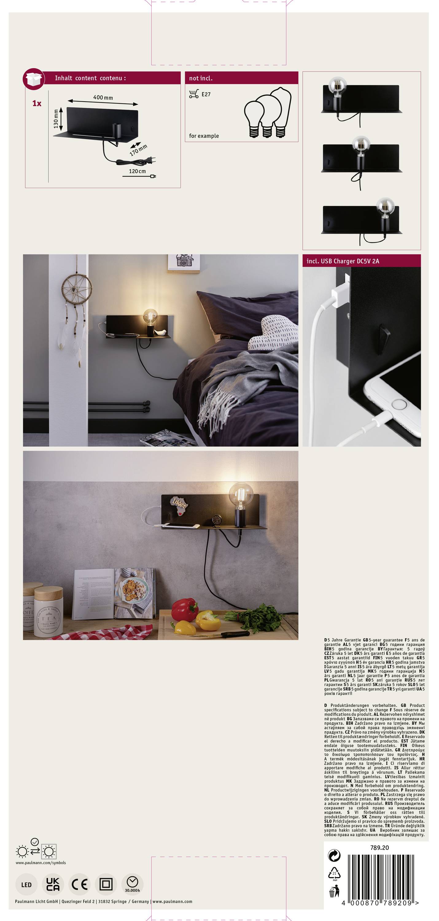 Paulmann Devara 78920 Wandleuchte E27 LED Schwarz