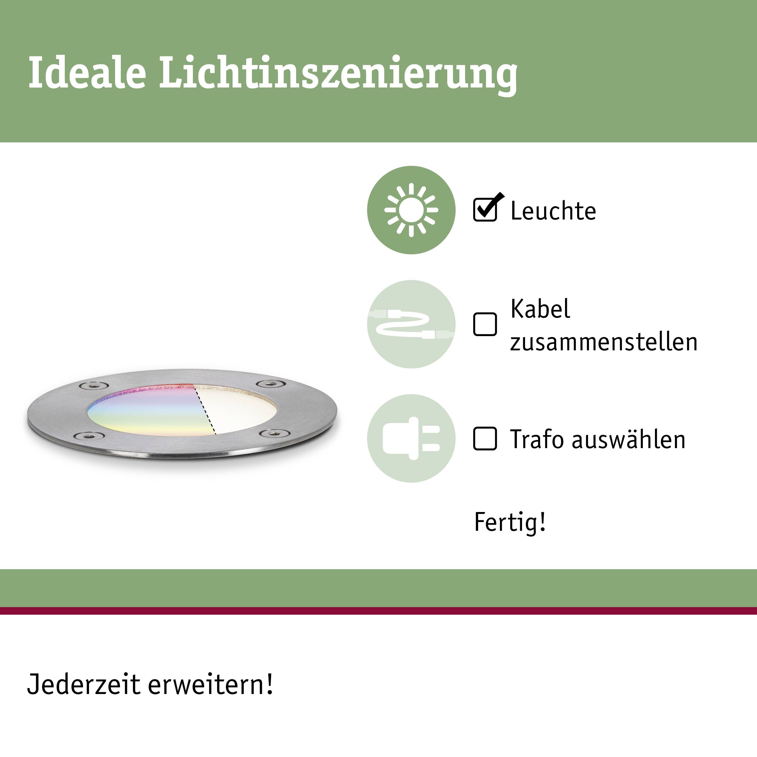Paulmann Boden Einbauleuchte 94274 Beleuchtungssystem Plug & Shine ZigBee LED 3.6W Warmweiß Silber