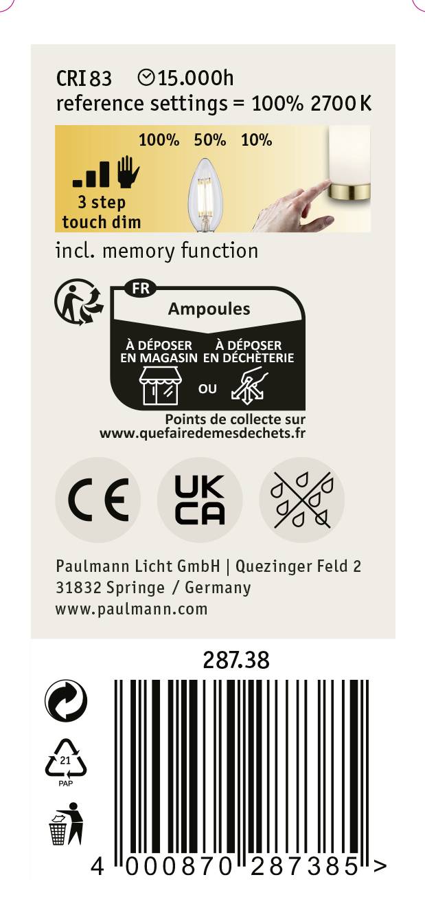 Paulmann 28738 LED EEK F (A - G) E14 Kerzenform 5W = 37W Warmweiß (Ø x H) 35mm x 80mm 1St.