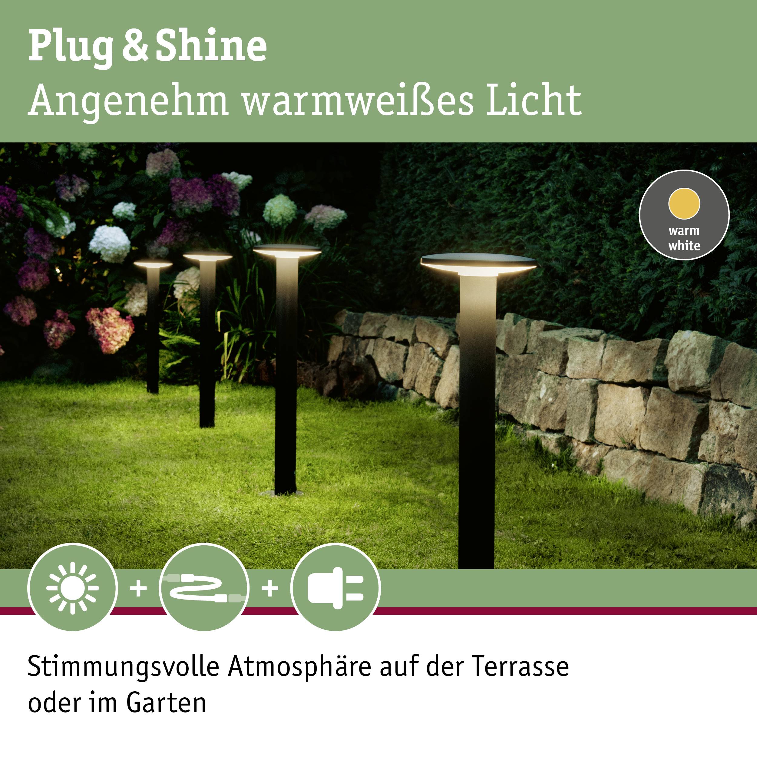 Paulmann Poller Plate 94312 Beleuchtungssystem Plug & Shine LED 6.1W Warmweiß Anthrazit