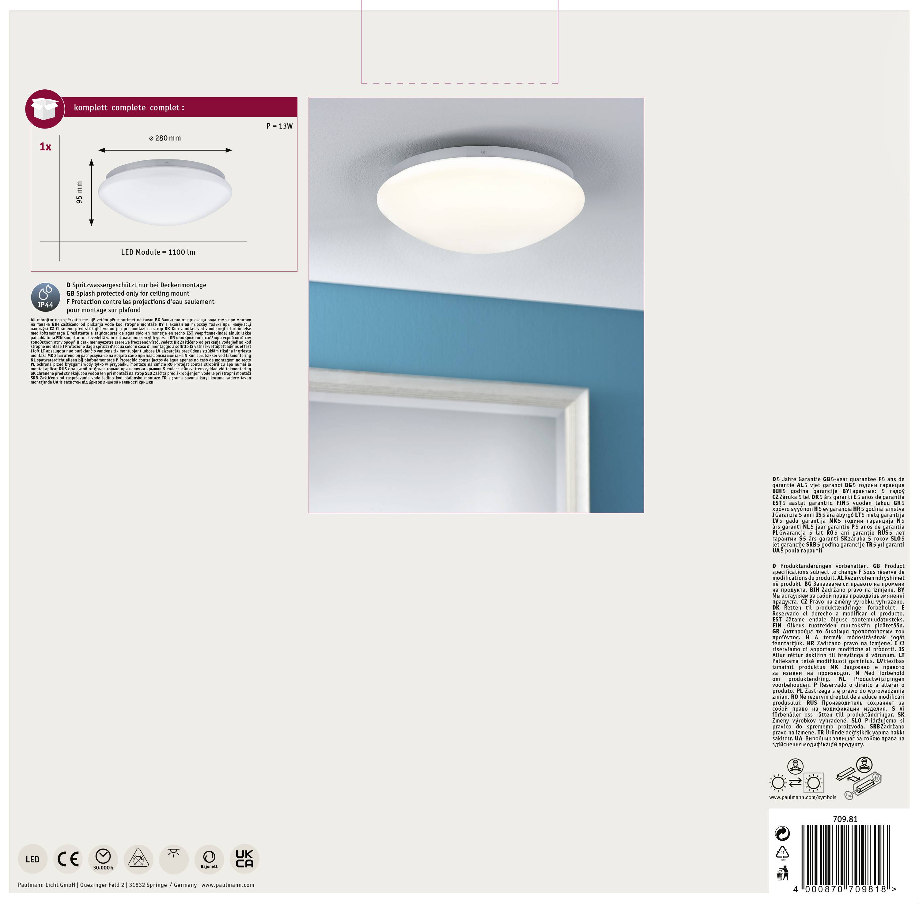 Paulmann 70981 LED-Wandleuchte LED 10W Weiß